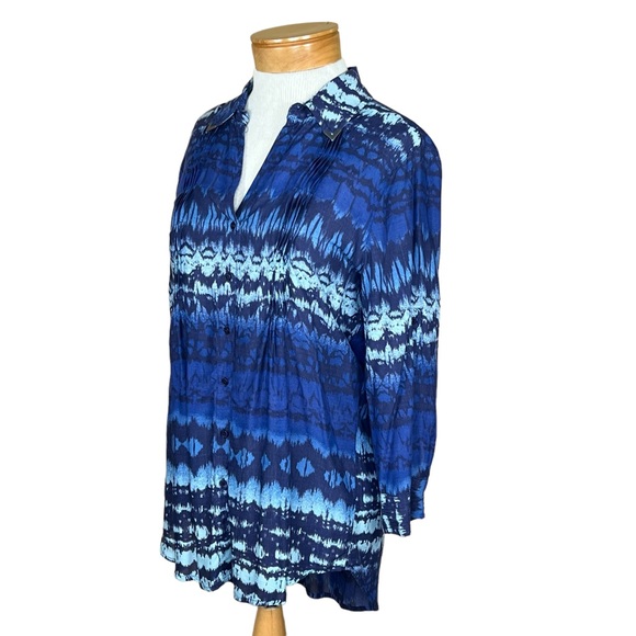 Vintage America Women’s Button Up Blue Tunic With Ink Blot Pattern Small… - Picture 15 of 15